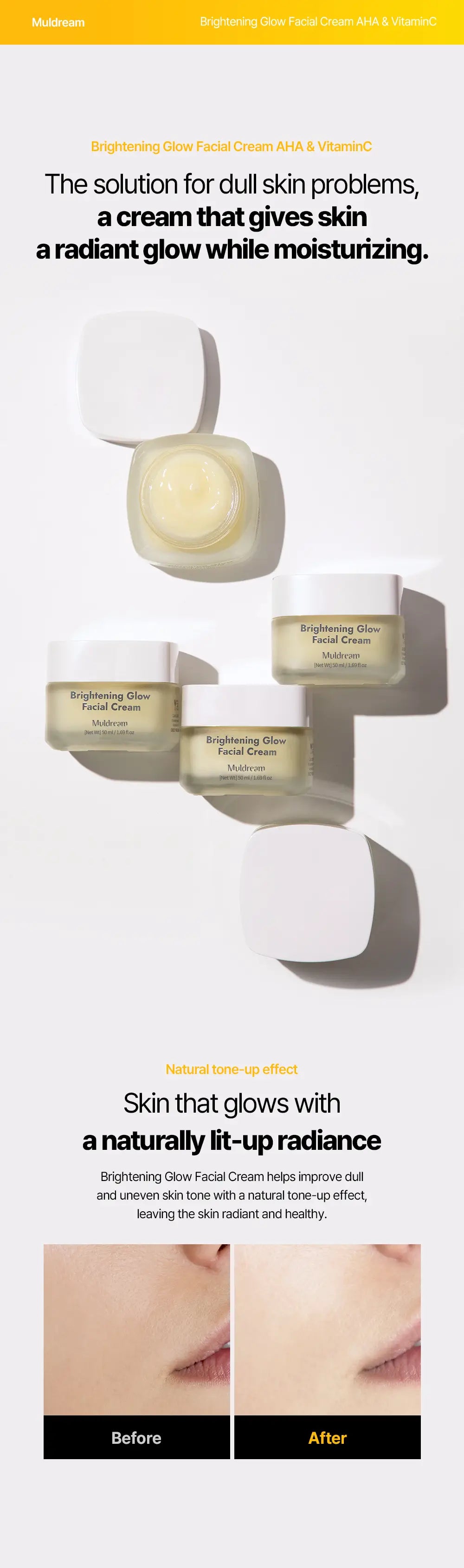 MULDREAM Brightening Glow Facial Cream with AHA & Vitamin C