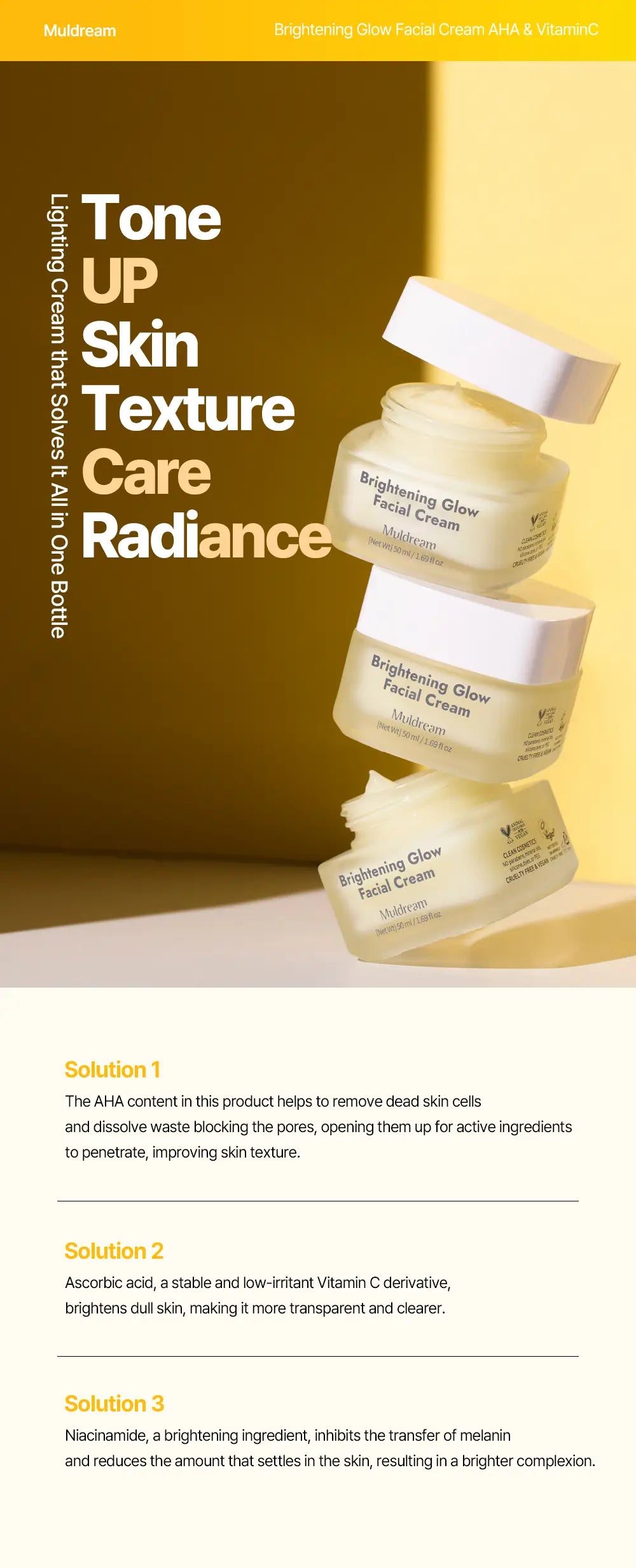 MULDREAM Brightening Glow Facial Cream with AHA & Vitamin C