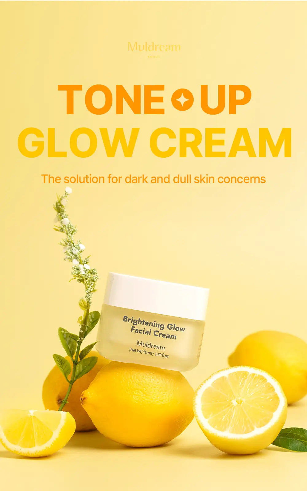 MULDREAM Brightening Glow Facial Cream with AHA & Vitamin C