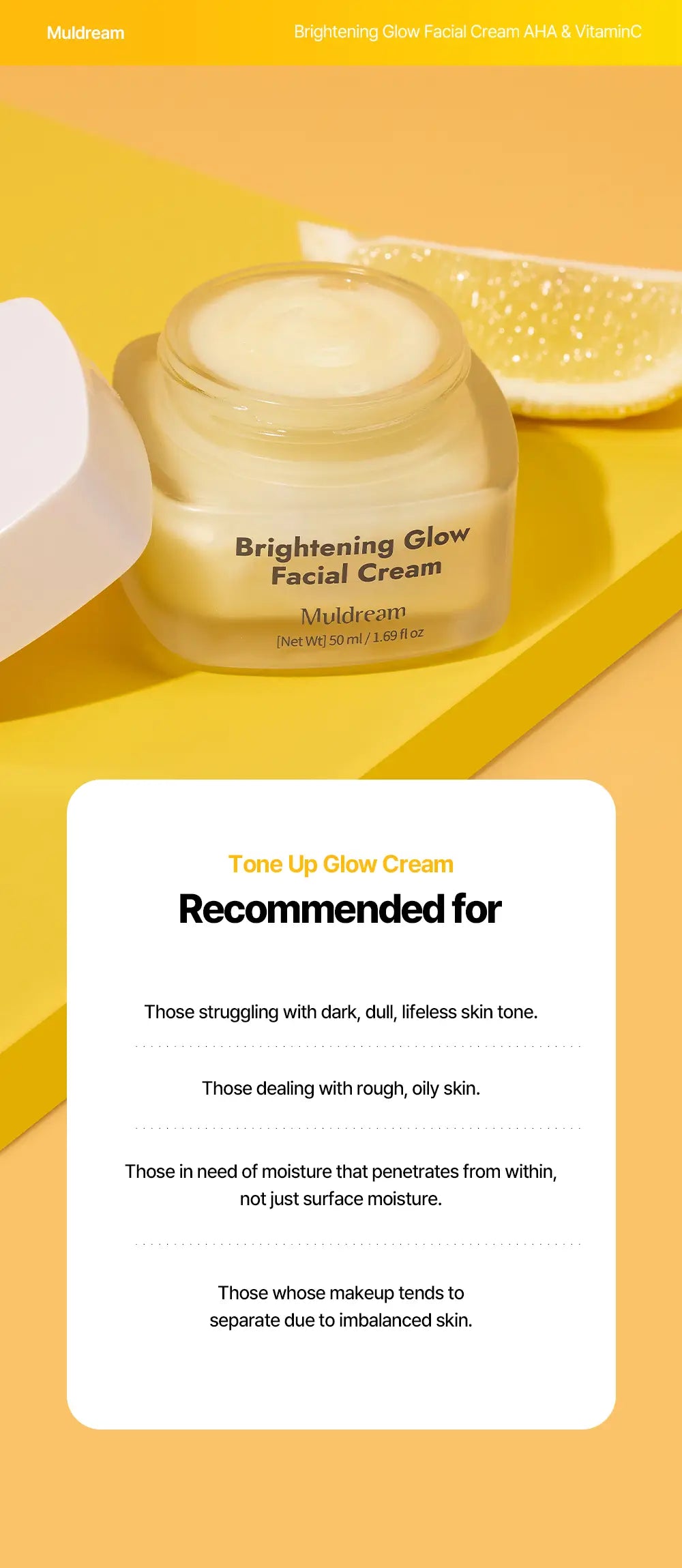 MULDREAM Brightening Glow Facial Cream with AHA & Vitamin C