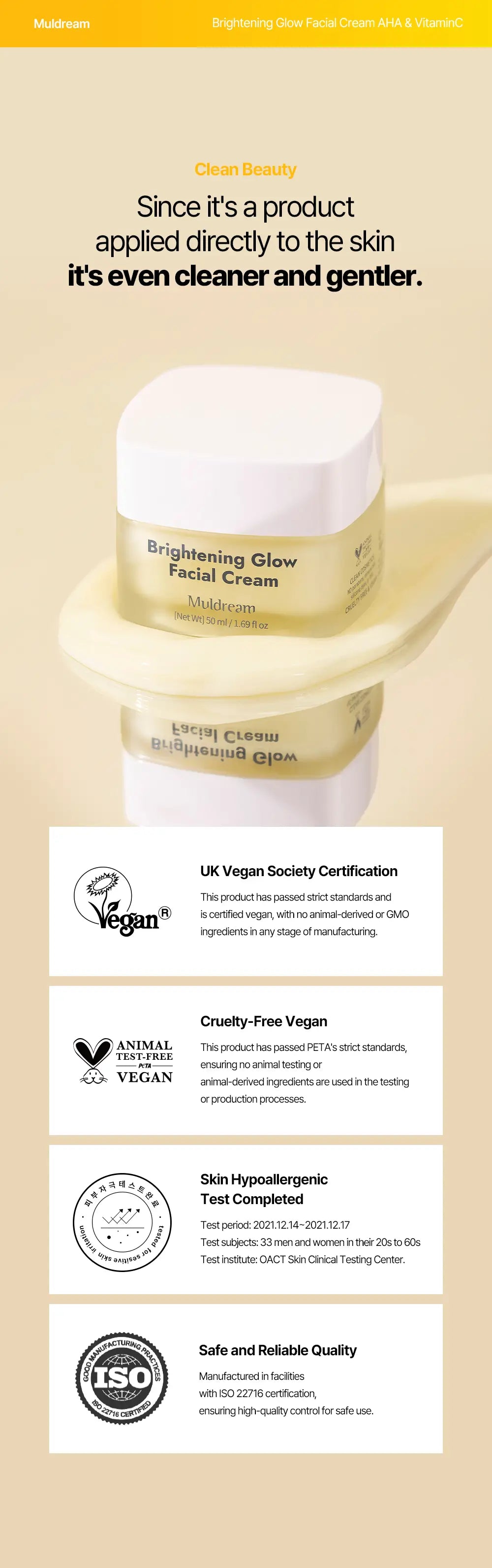 MULDREAM Brightening Glow Facial Cream with AHA & Vitamin C