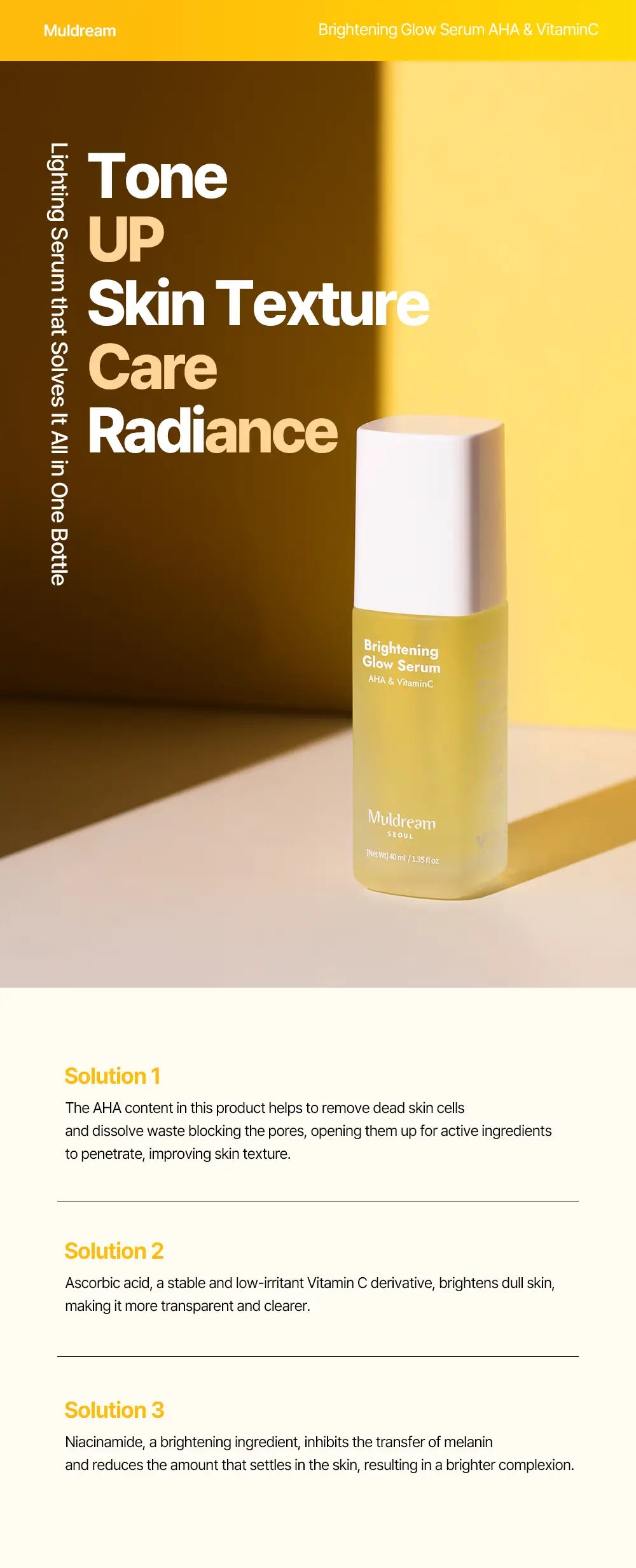 MULDREAM Brightening Glow Serum with AHA & Vitamin C