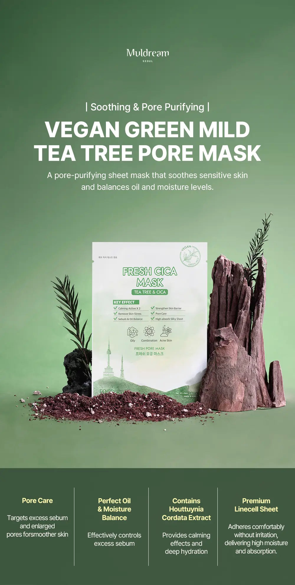 MULDREAM Vegan Green Mild Tea Tree Pore Mask